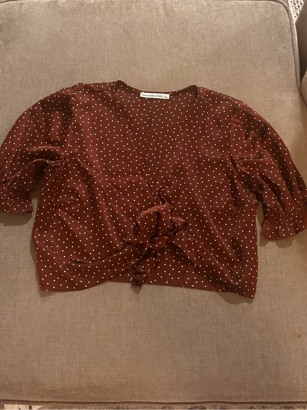 Abercrombie & Fitch Brown Polka Dot Tie-Front Blouse